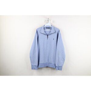 Ralph Lauren Mens Large Faded Soft Cotton Touch Half Zip Pullover Sweater Blue